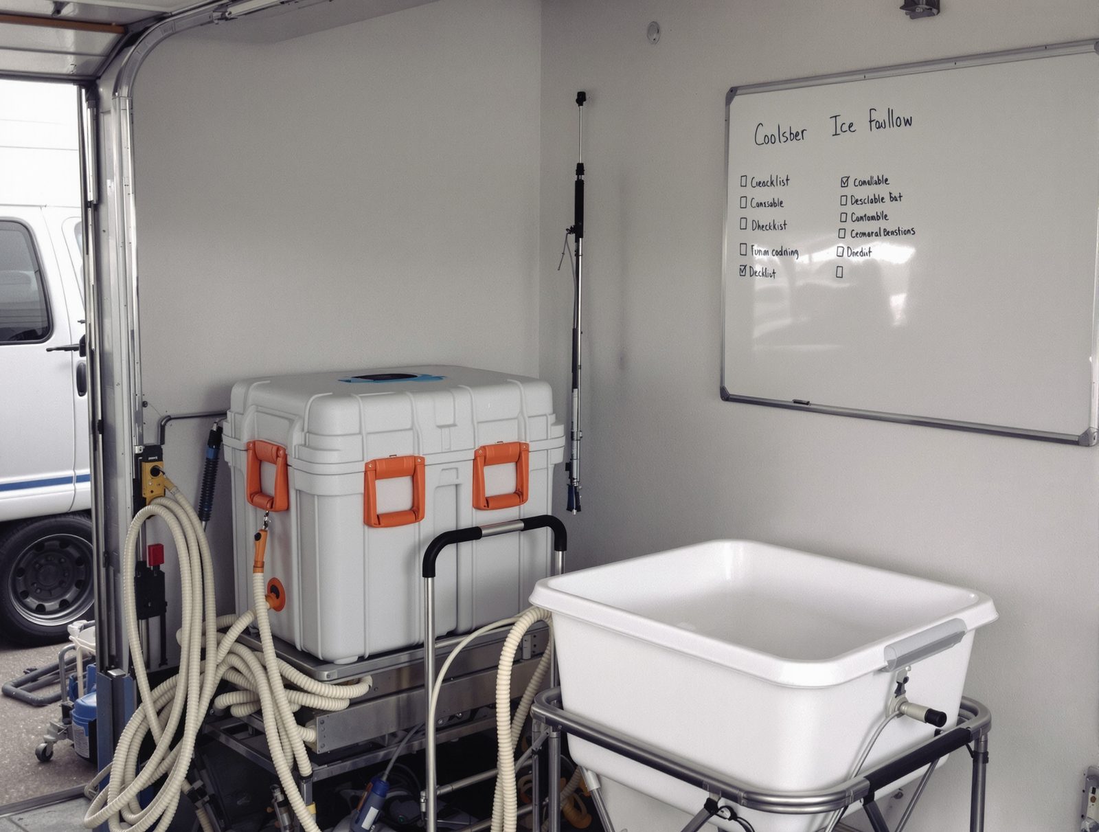 The facility bay with equipment on carts